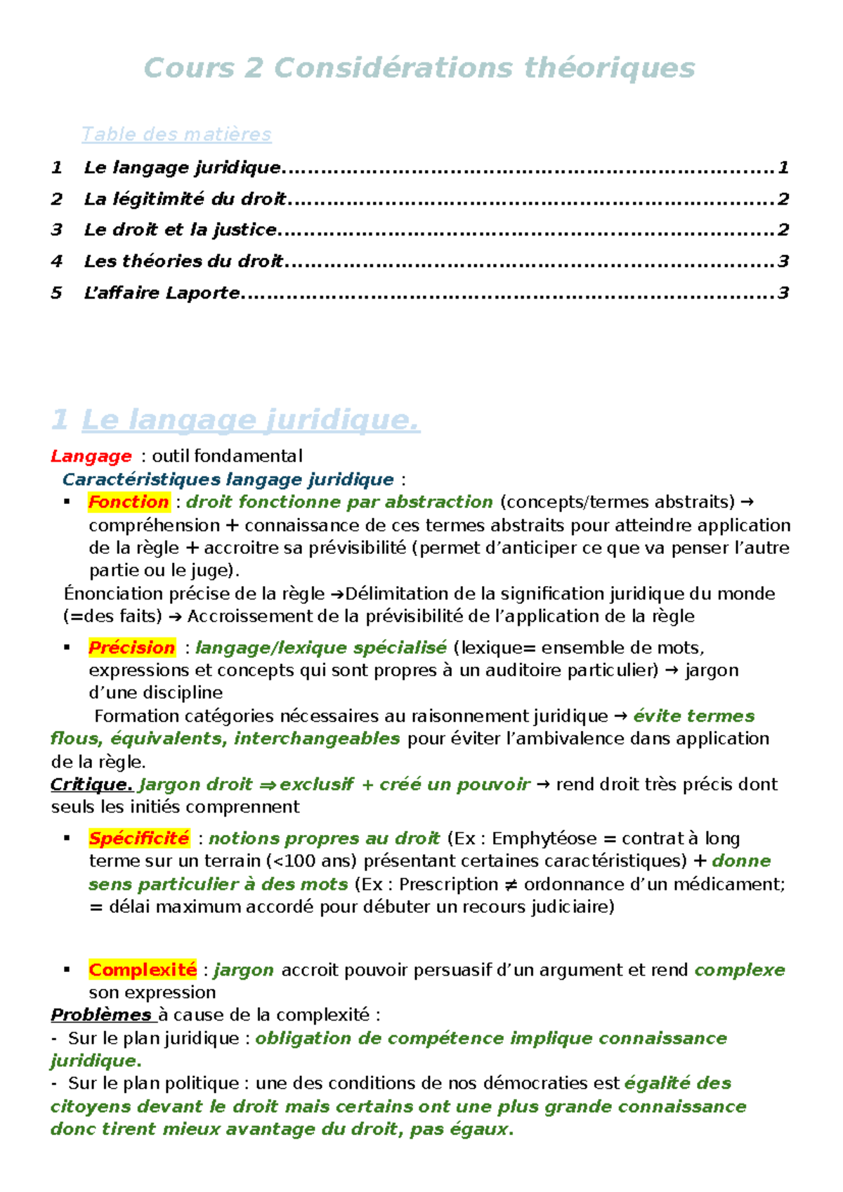 Cours 2 Droit - Considérations Théoriques et Analyse Juridique - Studocu