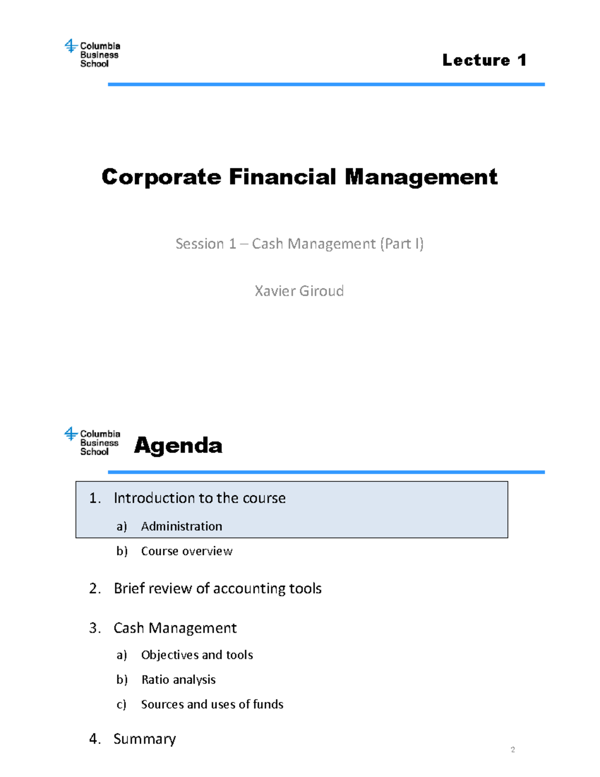Class 01 S2026 CFM - Cash Management (Part I) Lecture Notes - Studocu