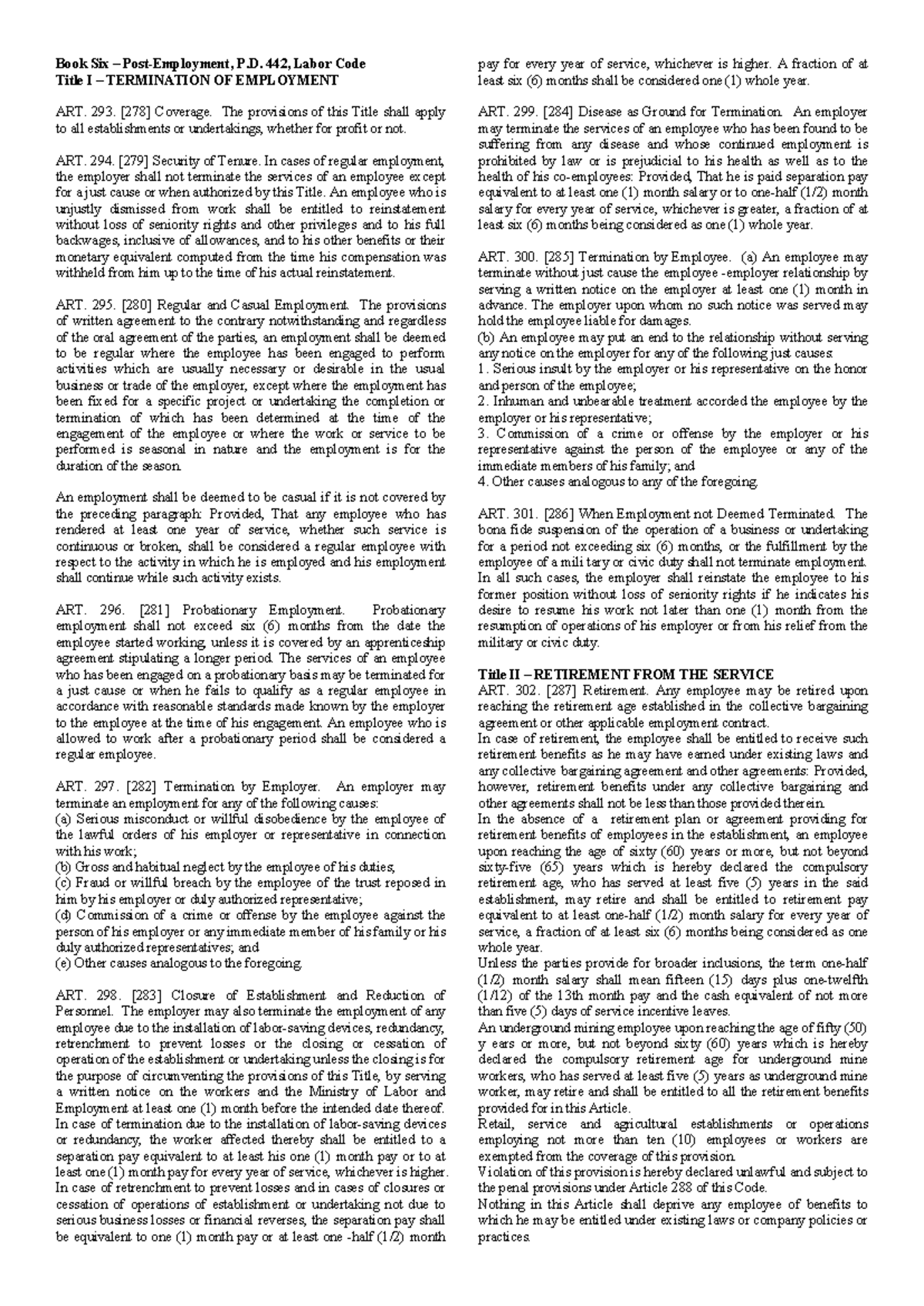 Labor Code P.D. 442: Termination of Employment & Due Process Overview ...
