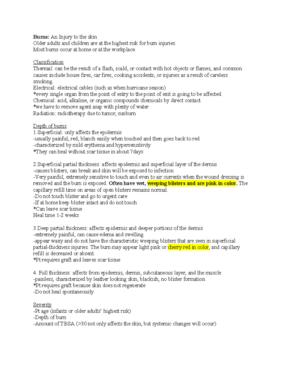 Advanced Med Surg (MedSurg 401) Final Study Guide: Burns Overview and ...