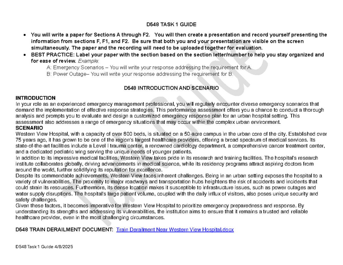 D548 Task 1 Guide: Emergency Response Planning for Western View ...