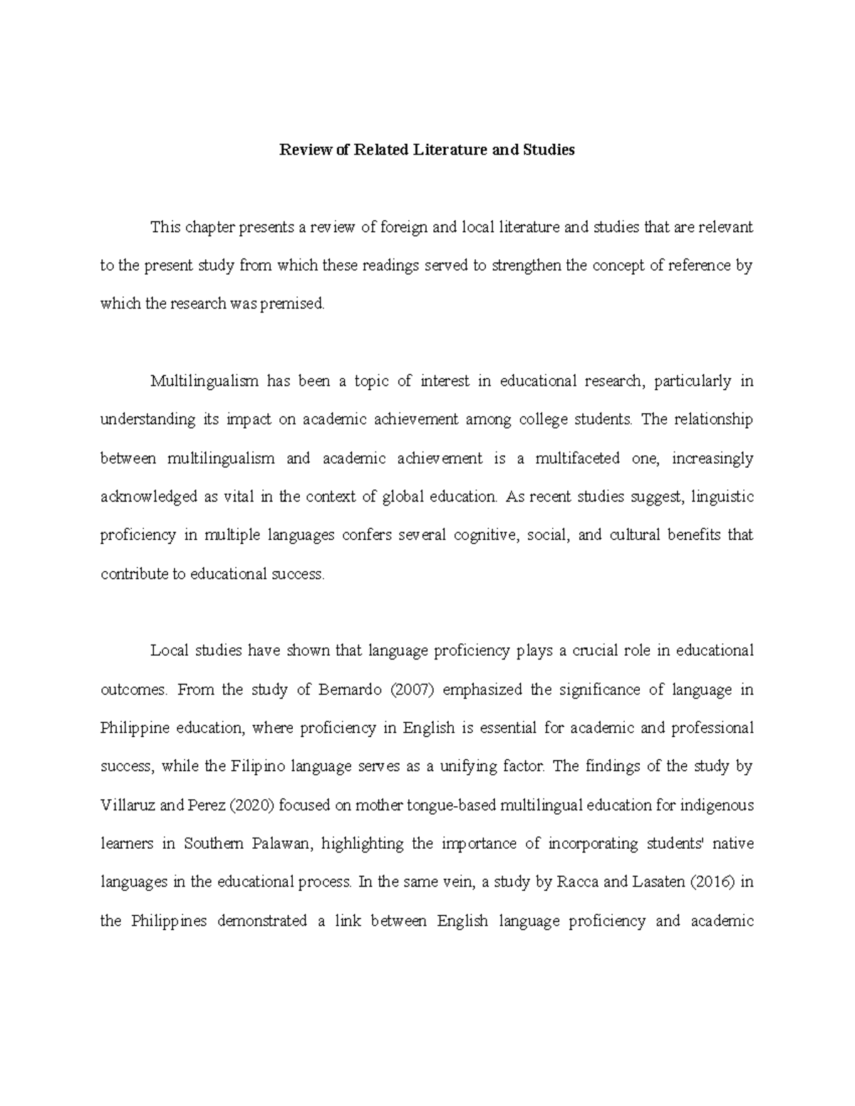 Review of Related Literature on Multilingualism and Academic Success ...