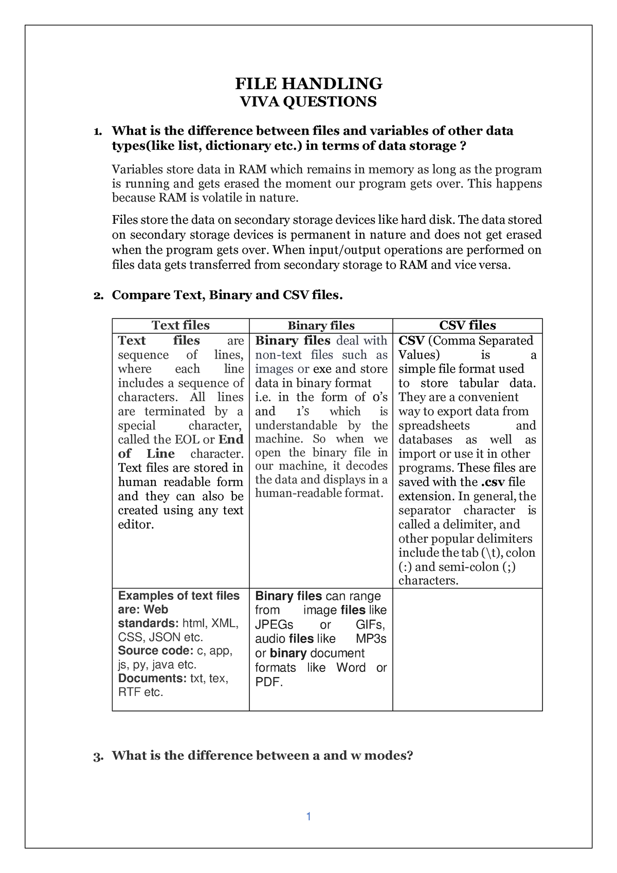 File handling   20 grade   20 FILE HANDLING VIVA QUESTIONS What is ...