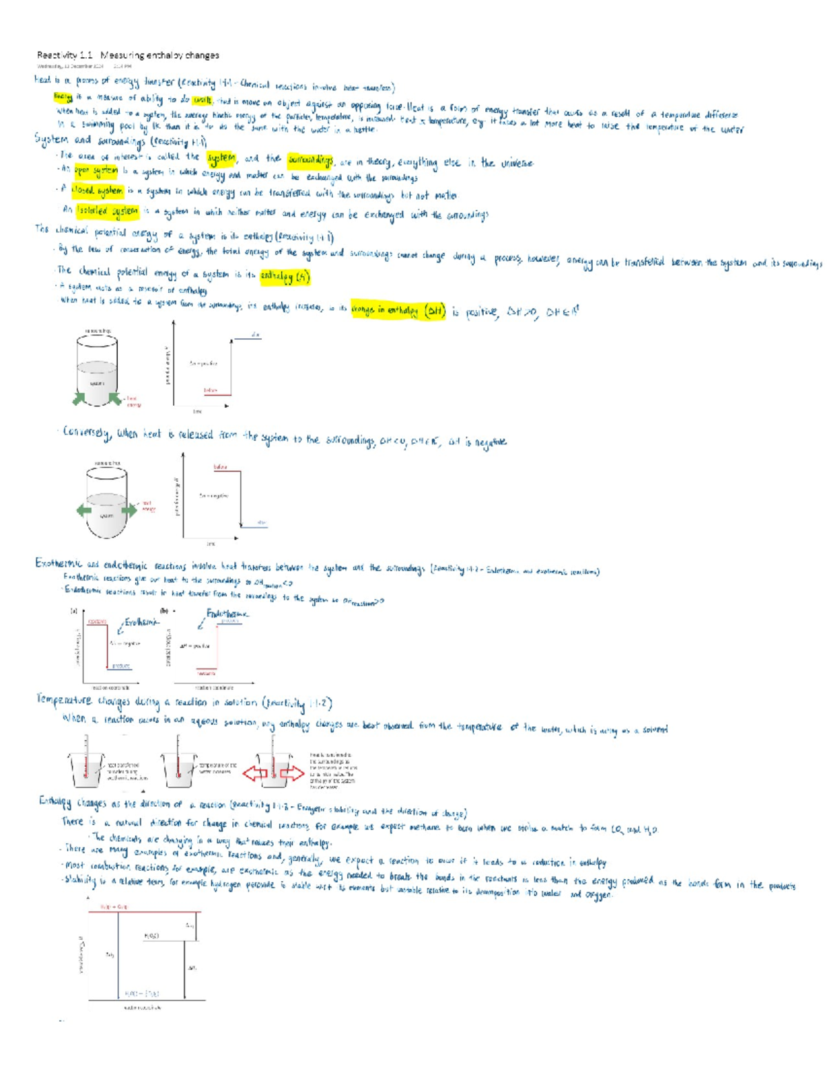 Reactivity 1.1 - Enthalpy Changes and Heat Transfer Analysis - Studocu