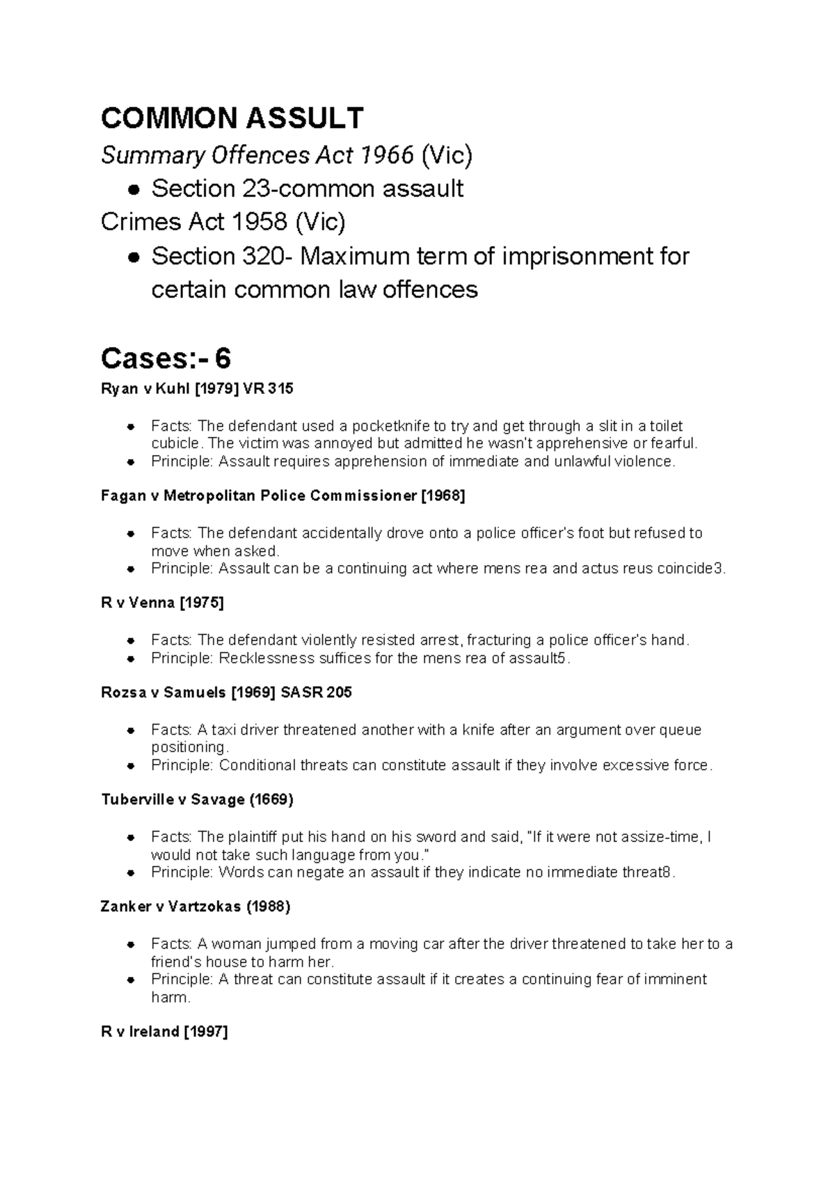 COMMON ASSAULT Case Notes: Key Facts & Principles (LAW 101) - Studocu