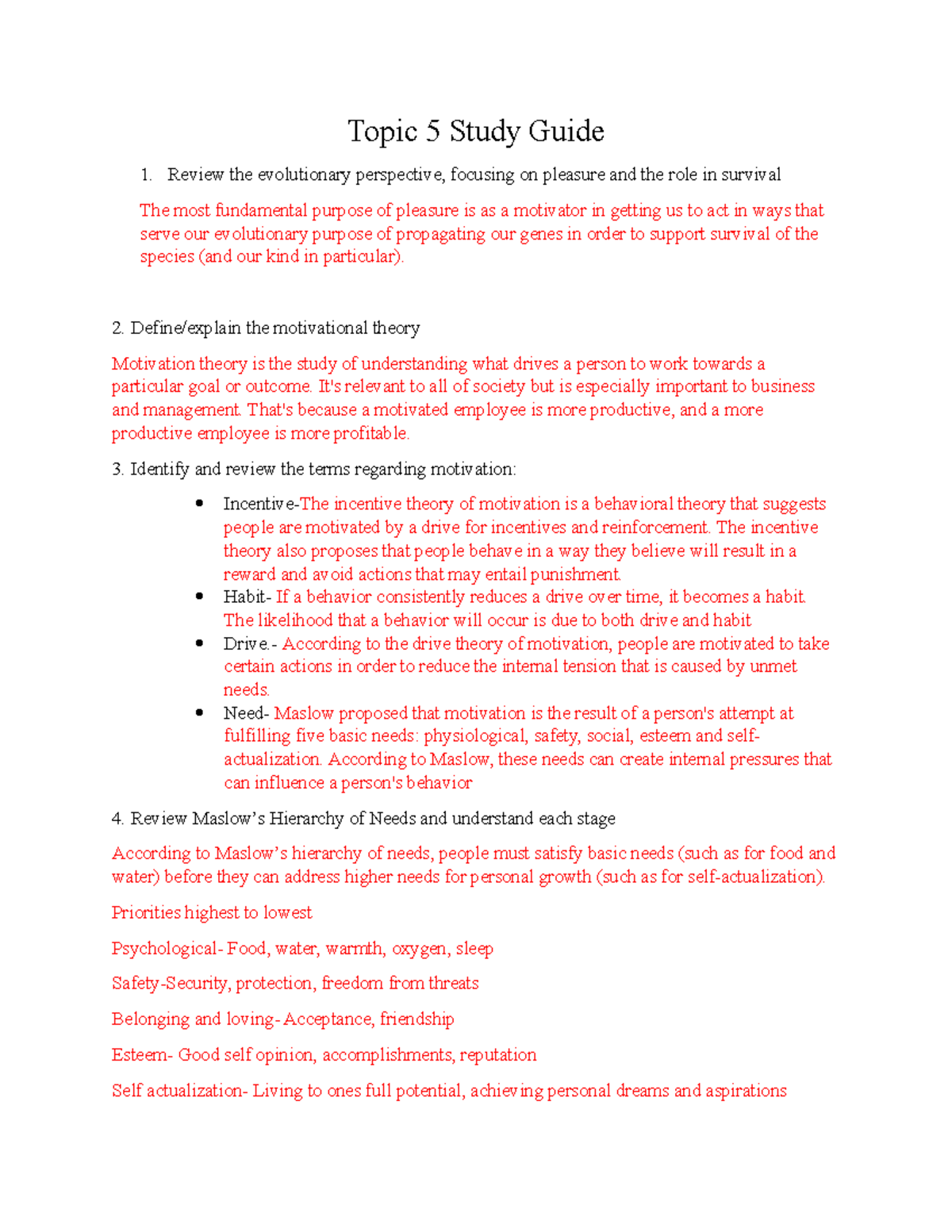 PSY 102 RS Topic 5: Study Guide on Motivation, Emotion & Brain ...