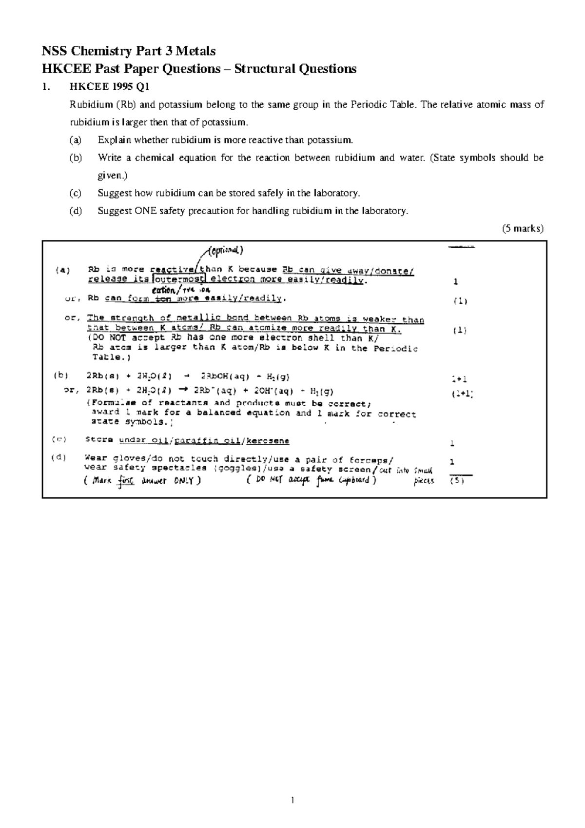 NSS Chemistry Part 3 Metals HKCEE Past Paper Questions & Answers - Studocu