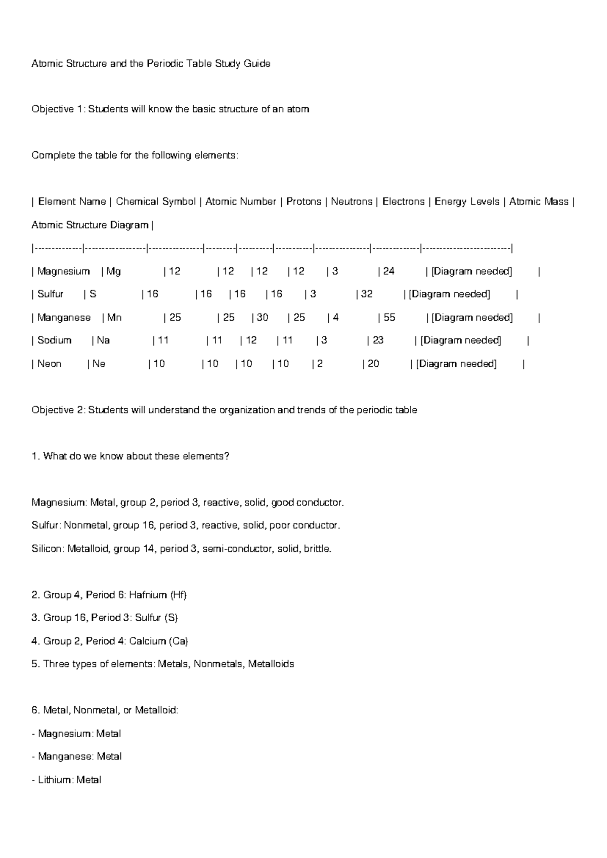 Atomic Structure and Periodic Table Study Guide (Chem 101) - Studocu