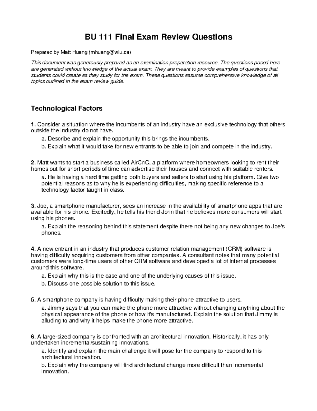 BU111 Final Exam Review Questions by Matt Huang - Studocu