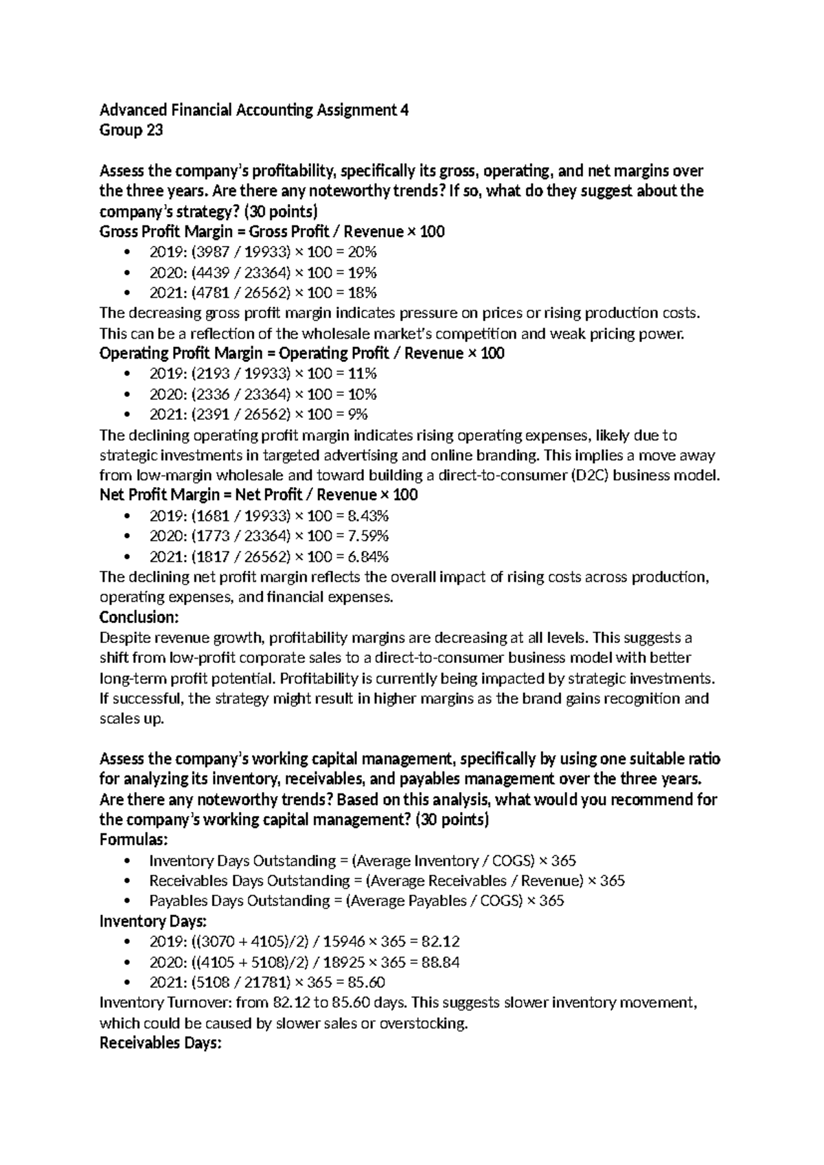 Advanced Financial Accounting (AFA 401) Assignment 4: Profitability ...