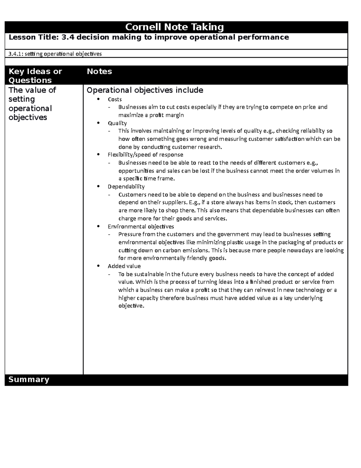 3.4.1 Setting Operational Objectives for Enhanced Performance - Studocu
