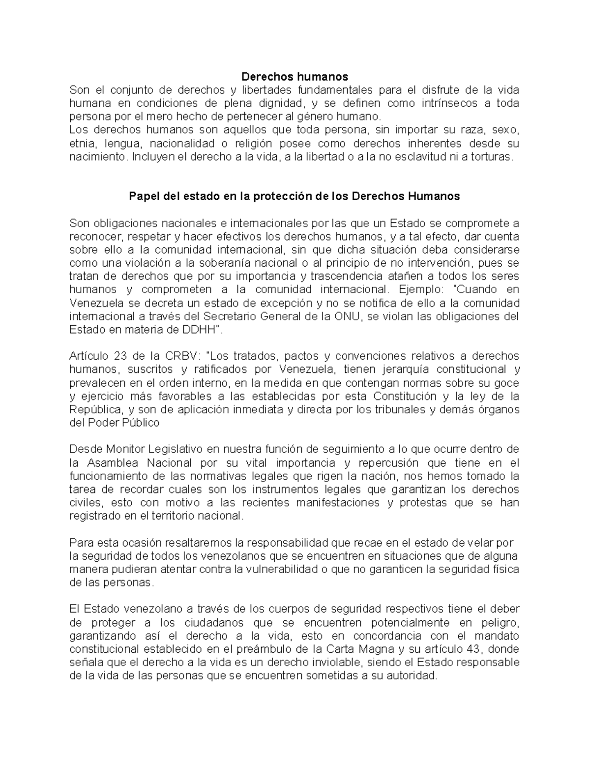 El Estado y su Rol en la Protección de los Derechos Humanos - Studocu