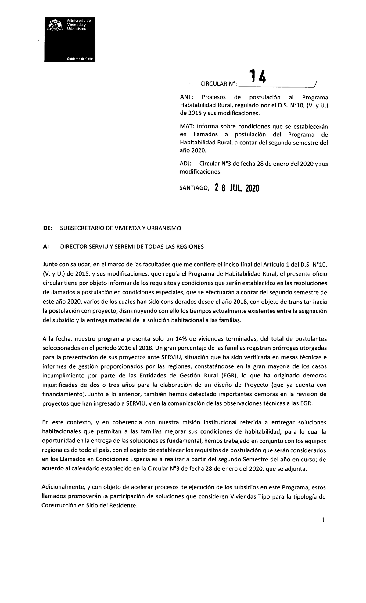Circular N°14 de 28/07/2020: Condiciones Llamado 2020 PHR - Document Preview