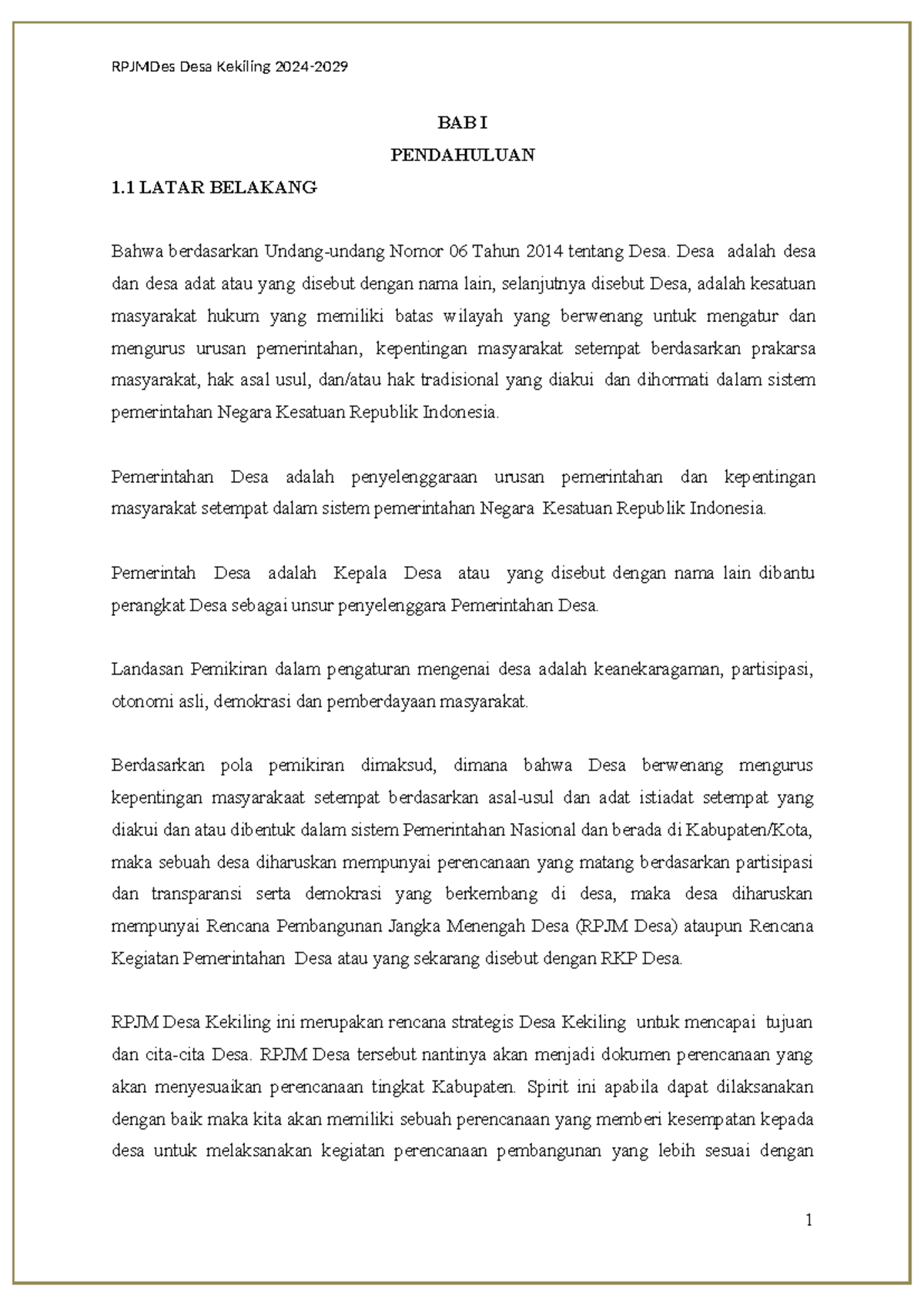 RPJMDes Desa Kekiling: Rencana Pembangunan Jangka Menengah 2023 - Studocu