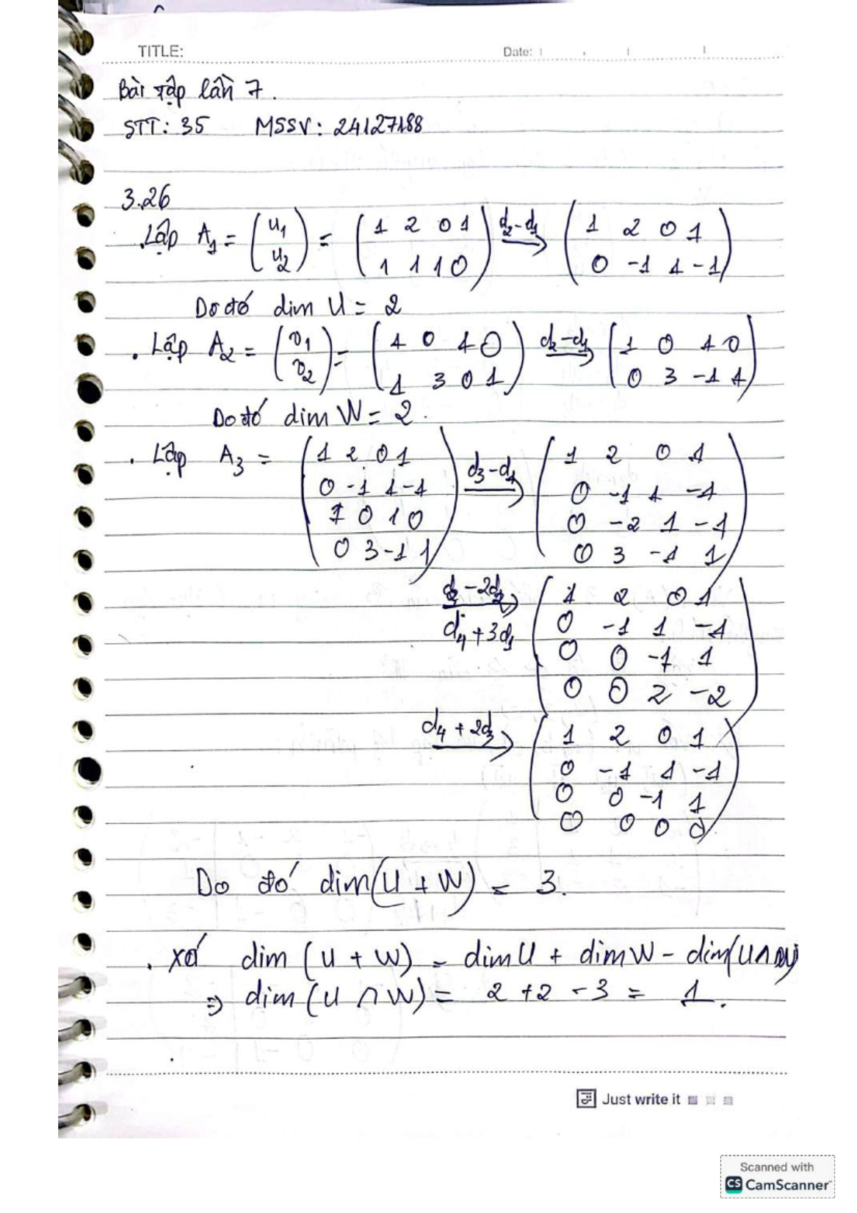BT7 35: Vector Spaces and Linear Independence Analysis - Studocu