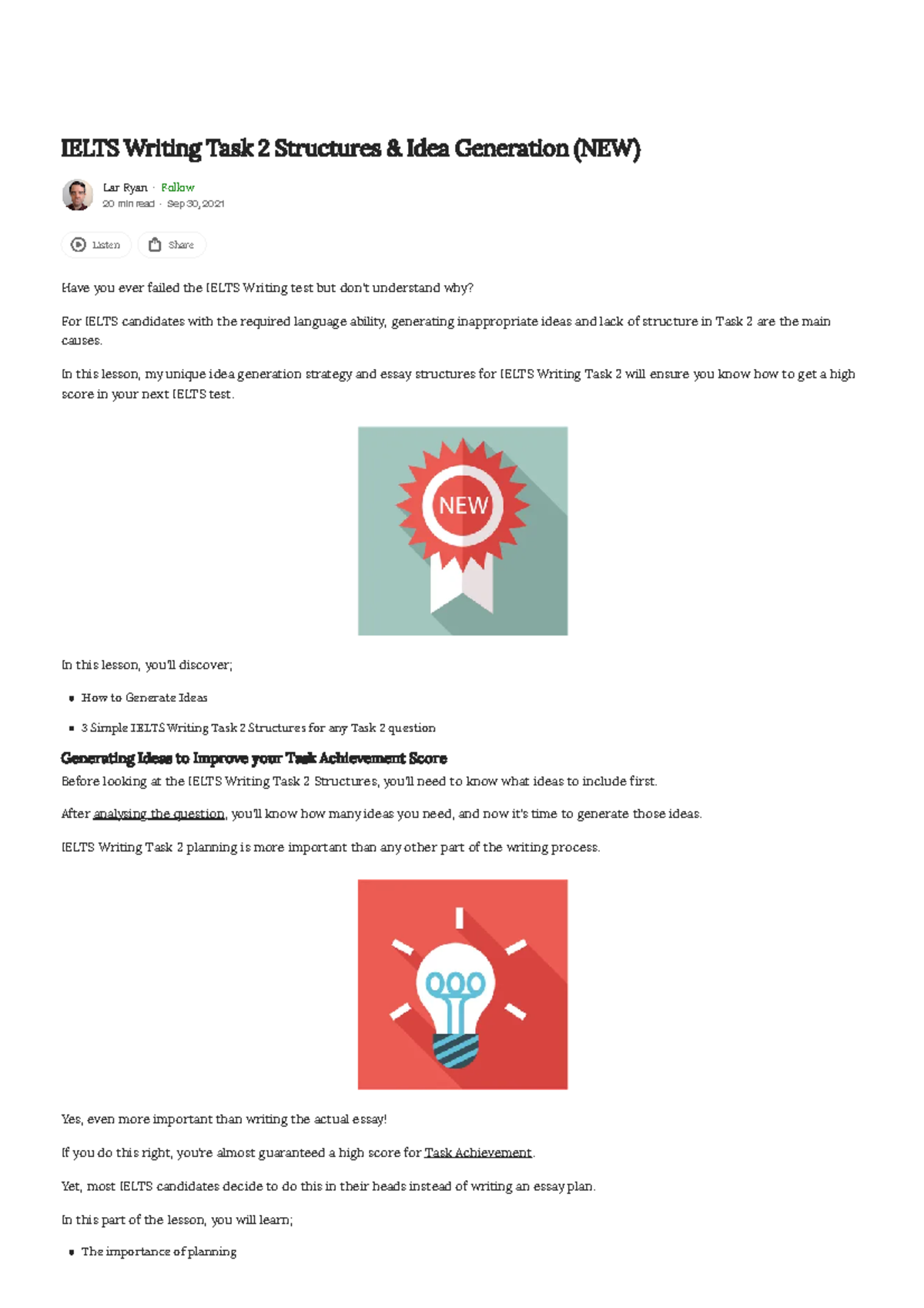 Ielts Writing Task 2 Structures & Idea Generation (NEW) by Lar Ryan ...
