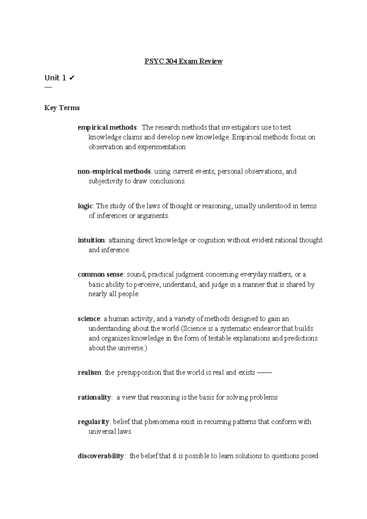 PSYC 304 Final Exam Review: Key Terms and Concepts Summary - Studocu