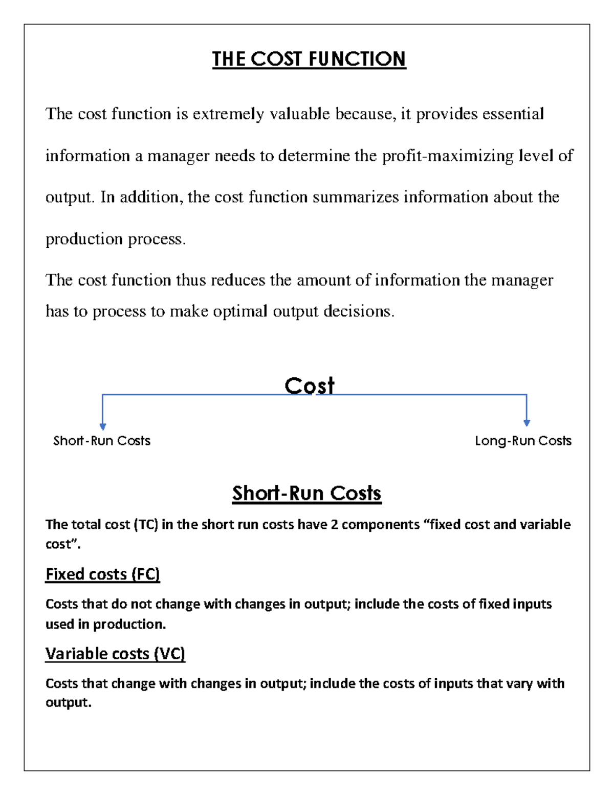 Summary of Cost Function - Ch 5, Part 1 - Studocu
