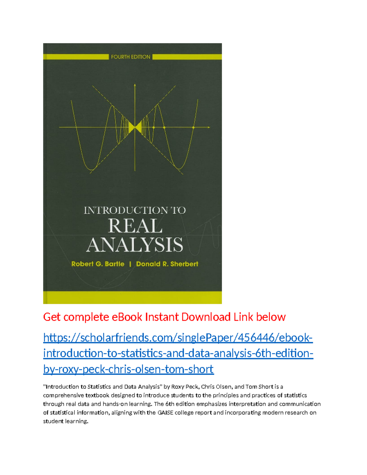 Introduction to Statistics and Data Analysis 6th Ed: Key Concepts ...
