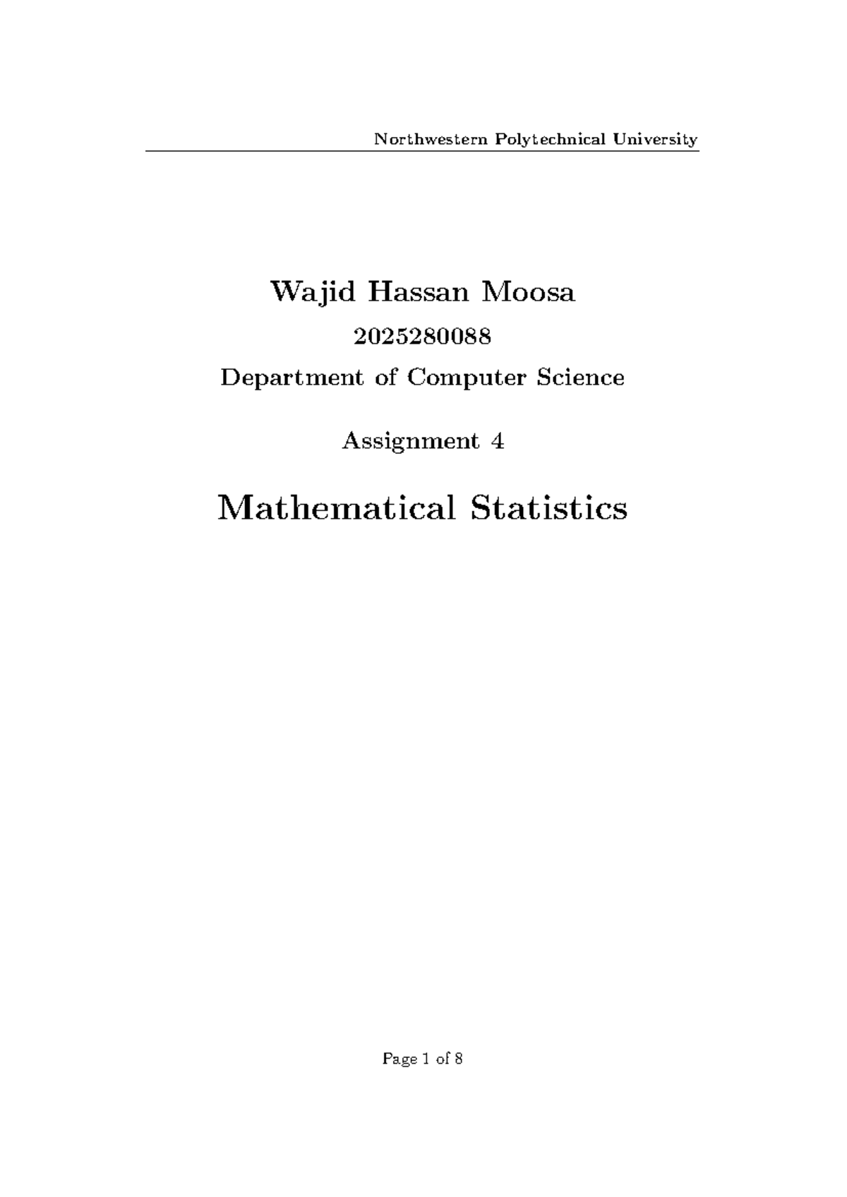 Statistics 202 - Assignment 4: Mathematical Statistics Solutions - Studocu