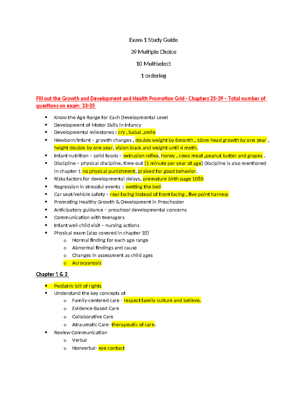 Growth and Development test - Exam 1 Study Guide 39 Multiple Choice 10 ...