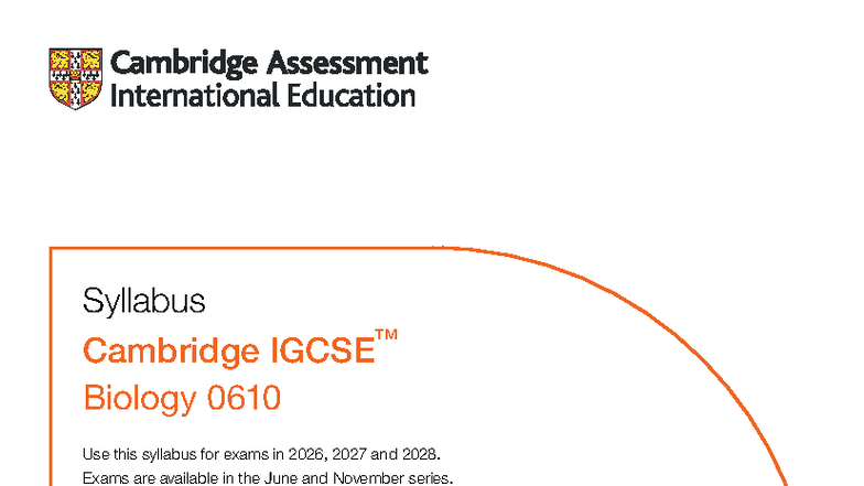 Cambridge IGCSE Biology 0610 Syllabus Overview for 2026-2028 - Studocu