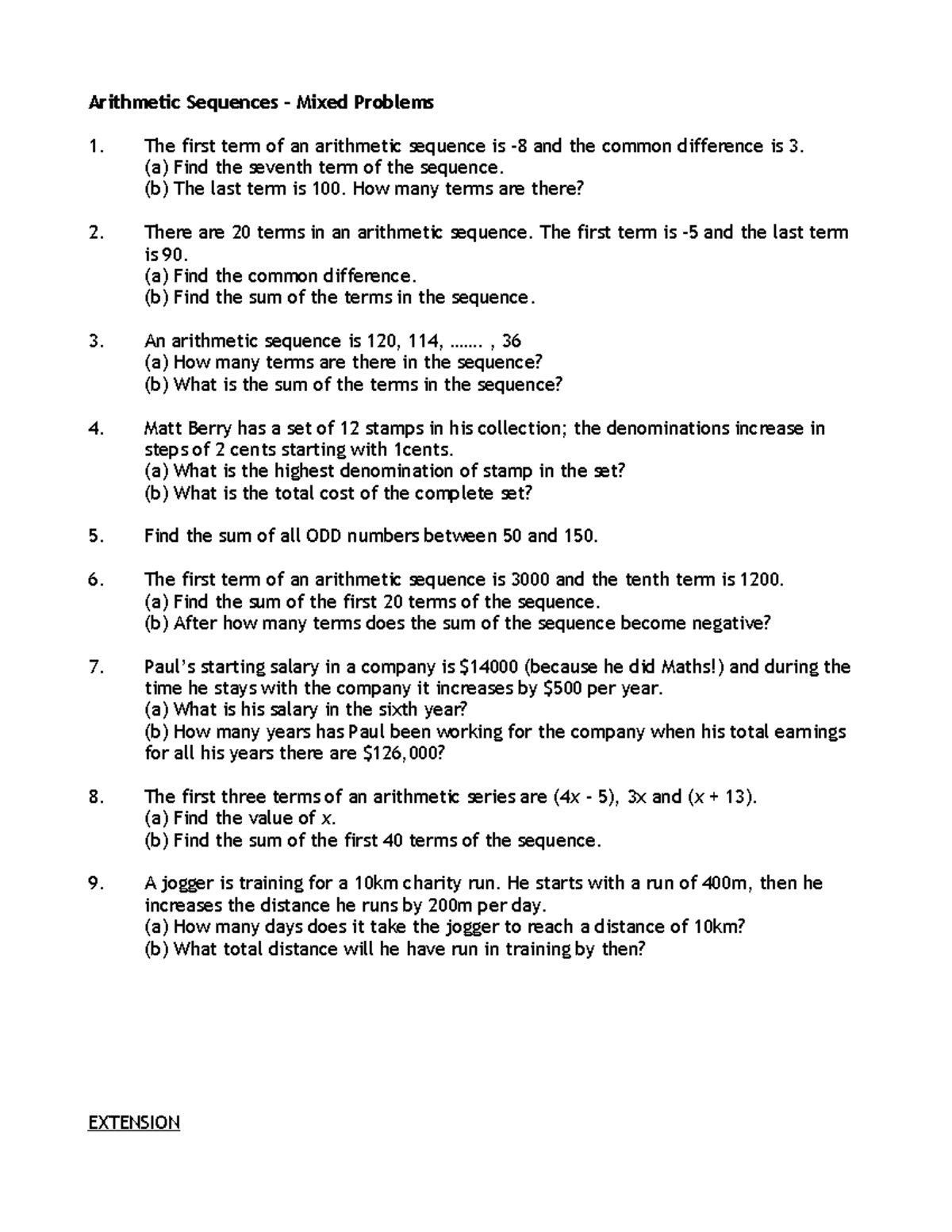 Arithmetic Mixed Problems - Sequences and Sums Explained - Studocu