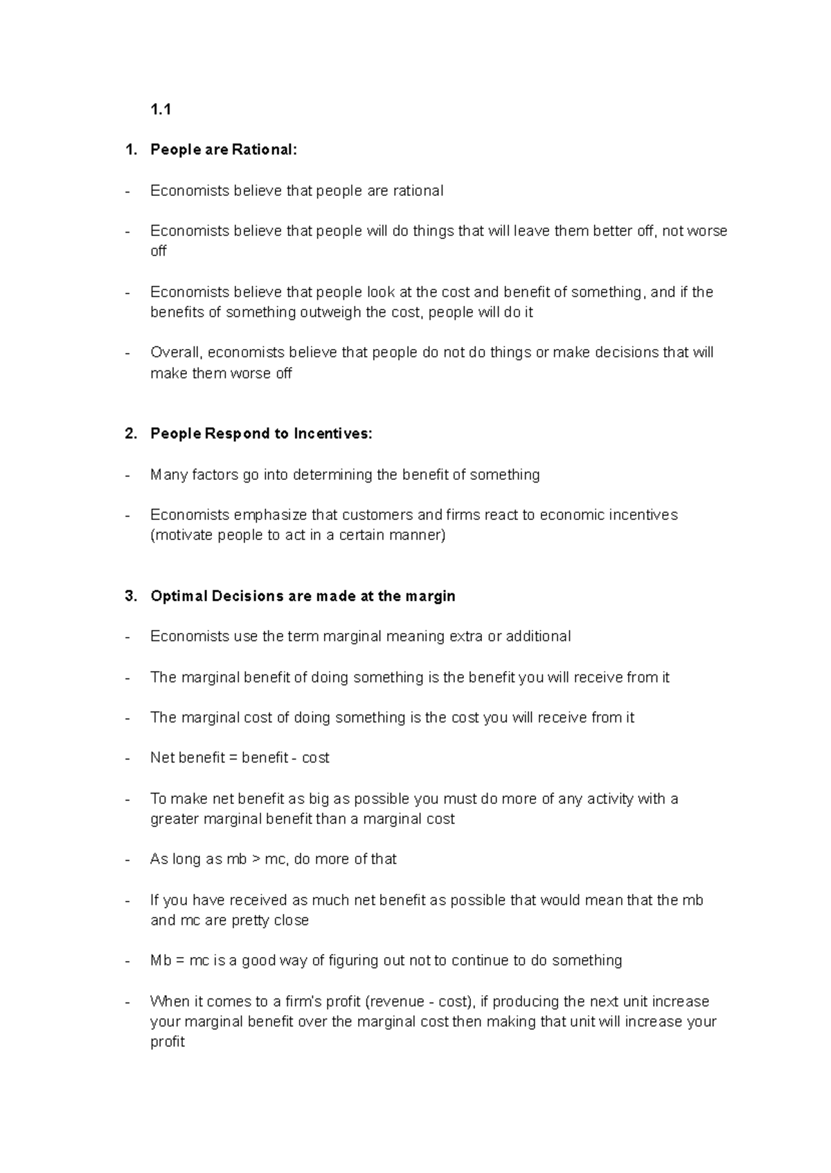 Microeconomics - Chapter 1: Key Concepts and Notes for Study - Studocu