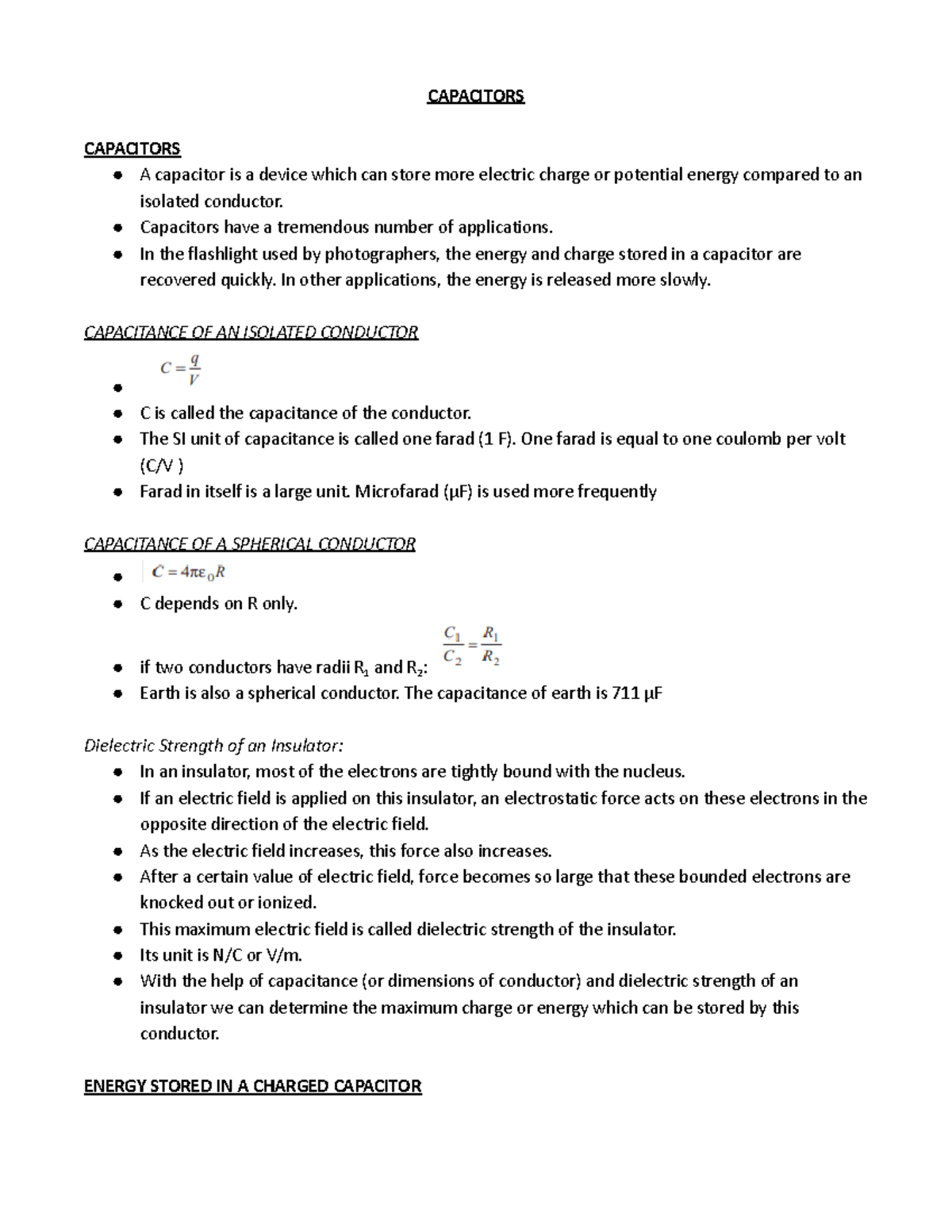 Capacitors Class 12 - CAPACITORS CAPACITORS A capacitor is a device ...