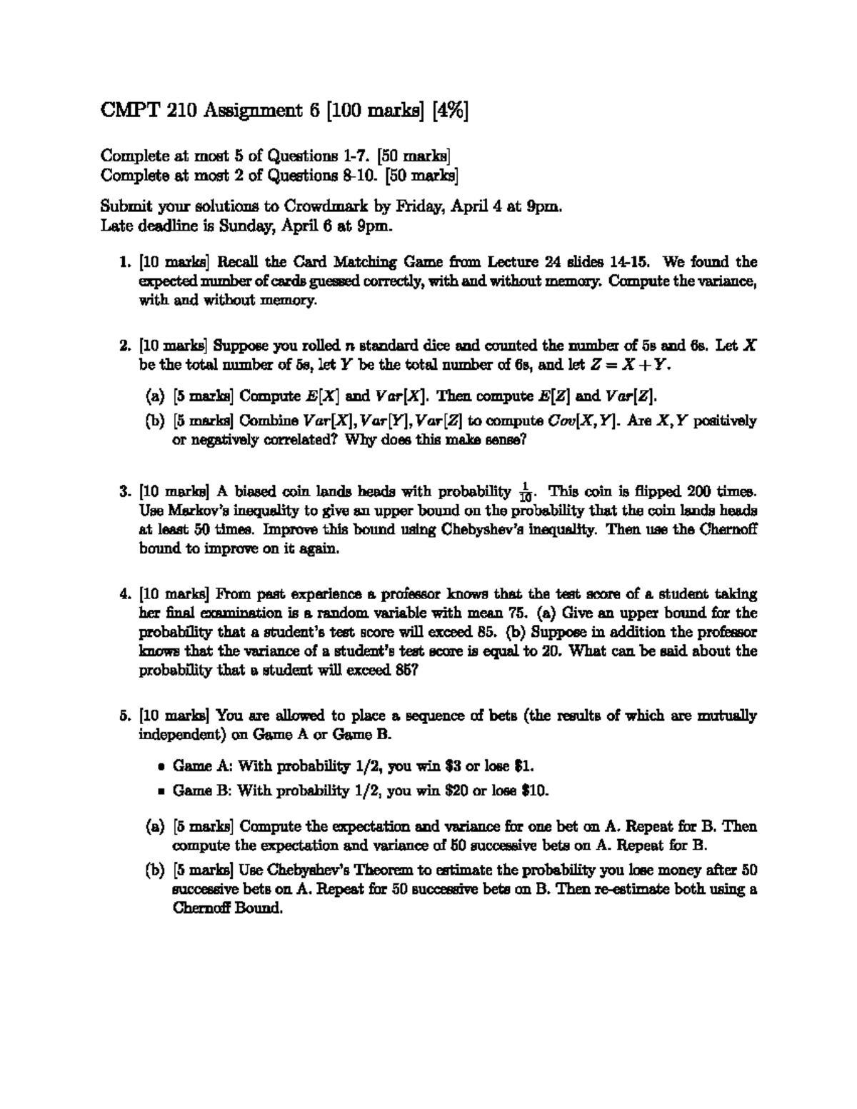 CMPT 210 Assignment 6: Questions and solutions overview - Studocu