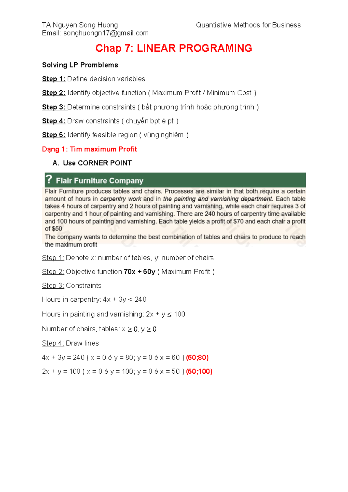 Quantitative Methods for Business (QM C7): Linear Programming Solutions ...