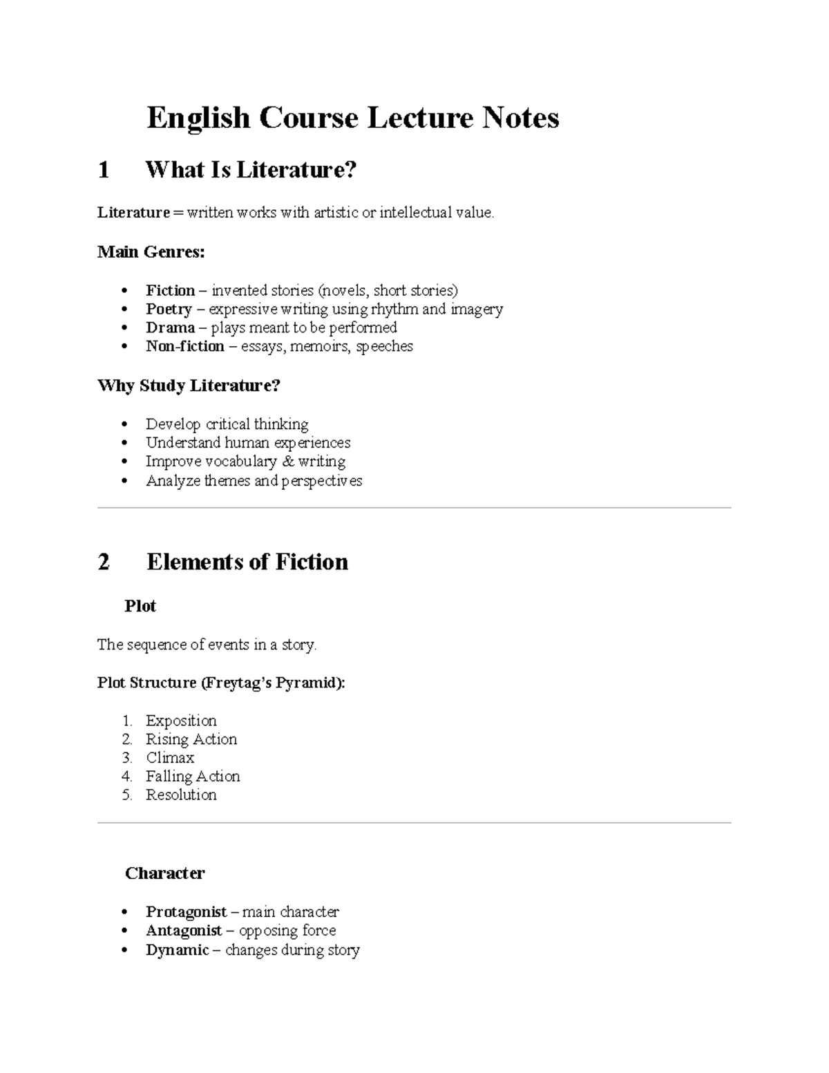 ENG 101 Lecture Notes: Understanding Literature and Its Elements - Studocu