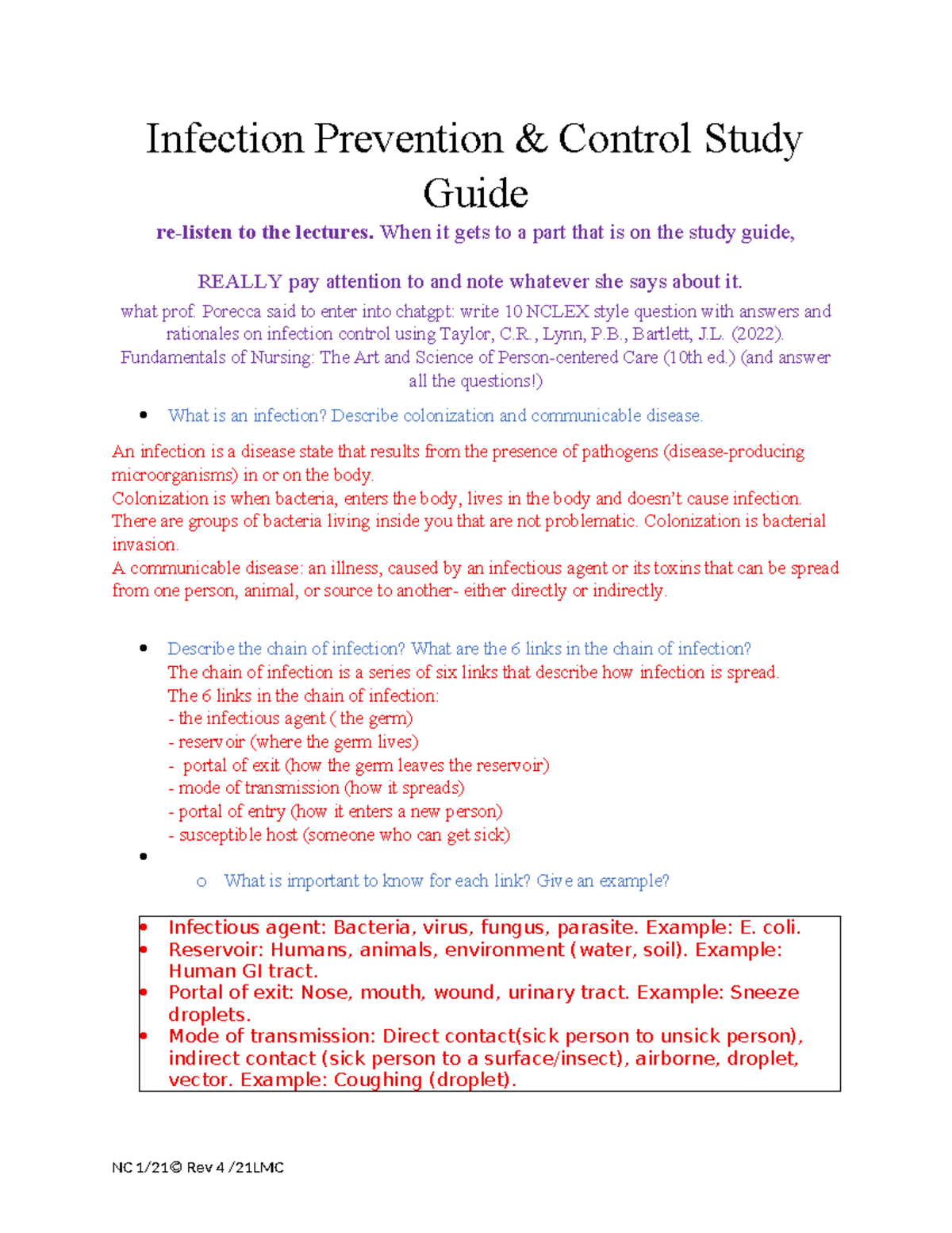 Infection Control Study Guide: Key Concepts & NCLEX Questions - Studocu
