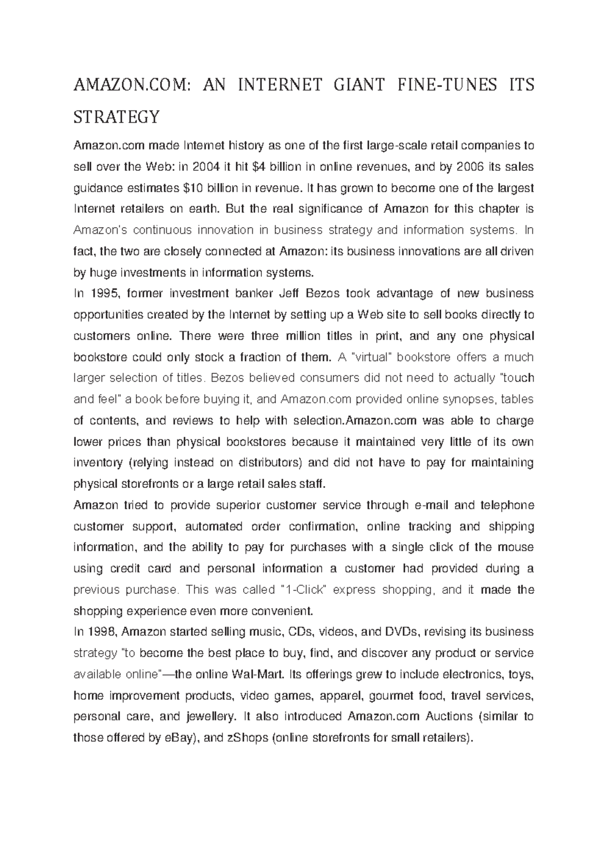MIS Case Study 1: Amazon's Strategic Innovations and Growth - Studocu