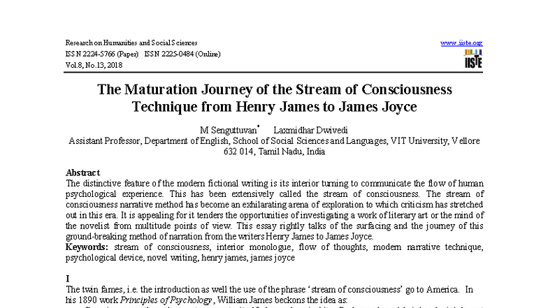 The Evolution of Stream of Consciousness: From Henry James to Joyce ...