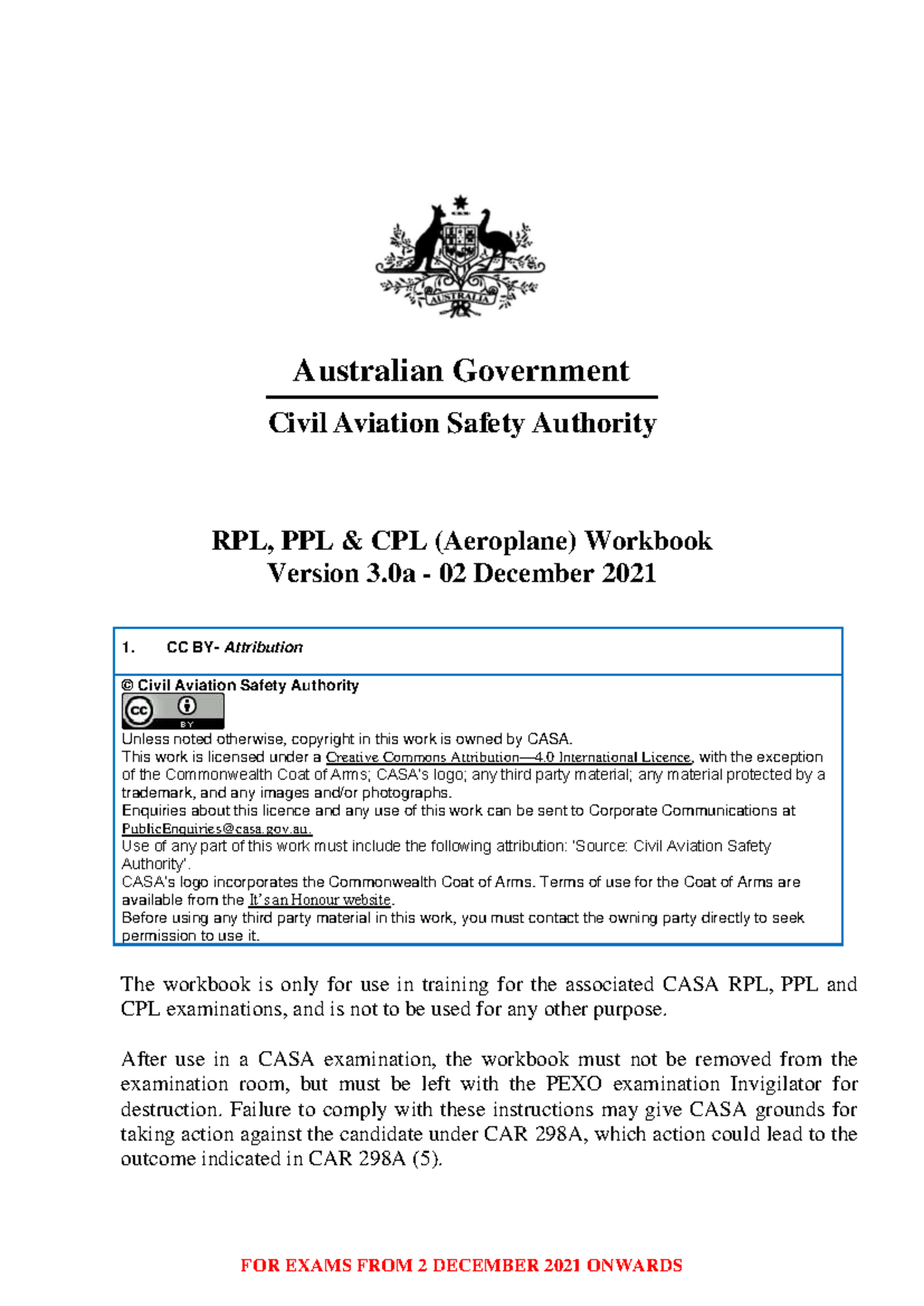 RPL, PPL, CPL Aeroplane Workbook - Version 3.0a (Dec 2021) - Studocu