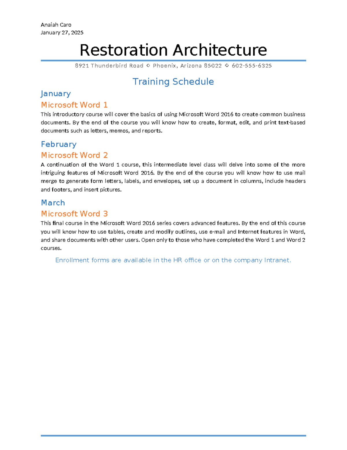 Microsoft Word training schedule: Introductory to advanced courses W46 ...