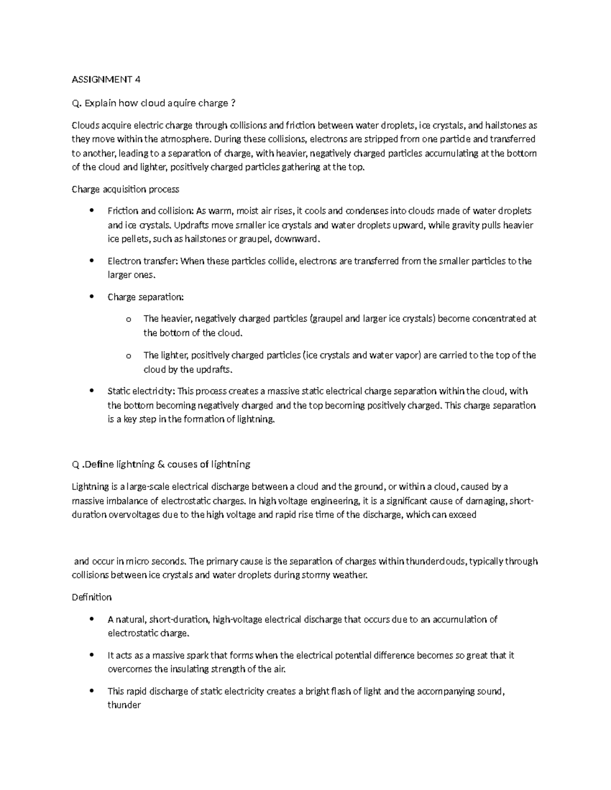 Assignment 4: Understanding Charge Acquisition and Lightning Mechanisms ...