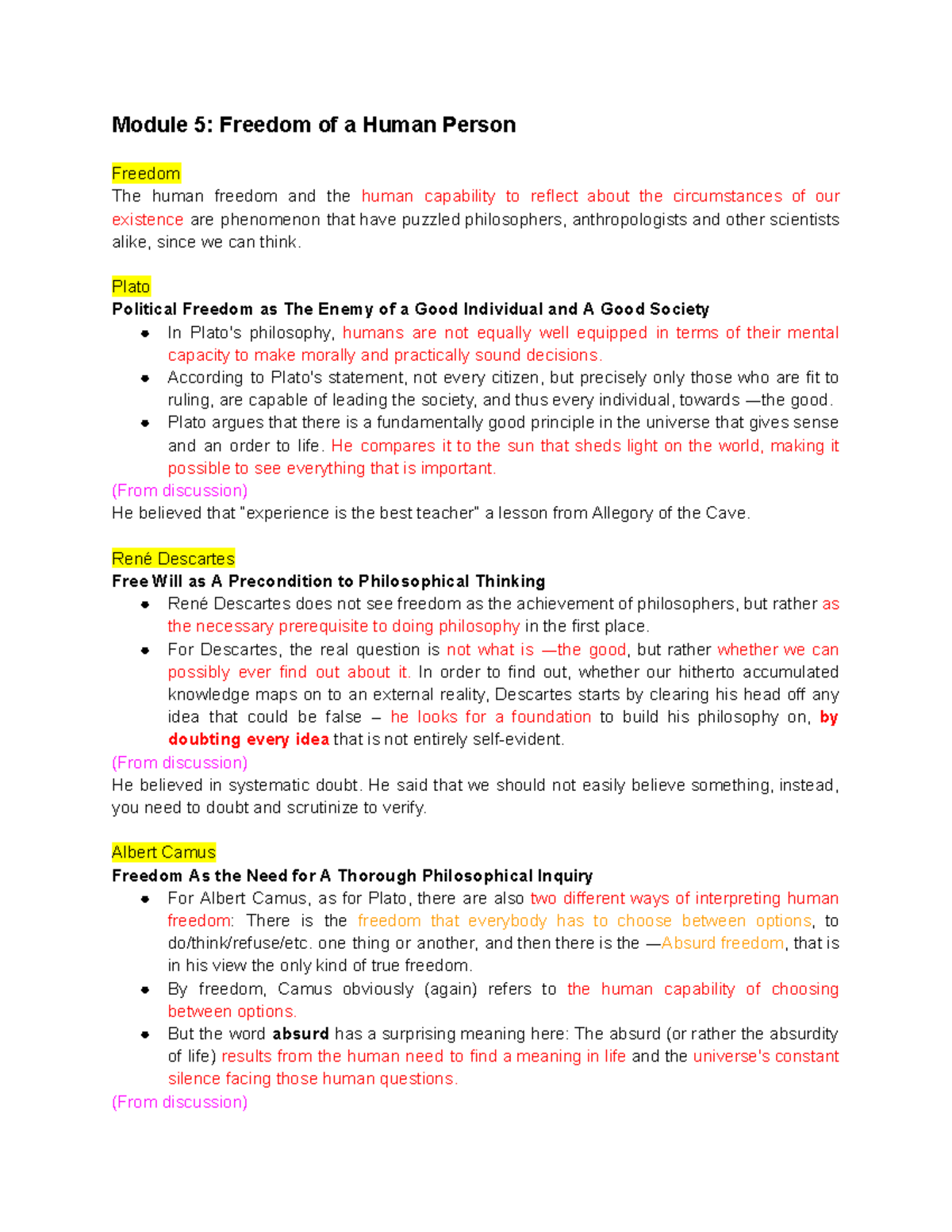 PHIL 101: Module 5 - Exploring Human Freedom and Responsibility - Studocu