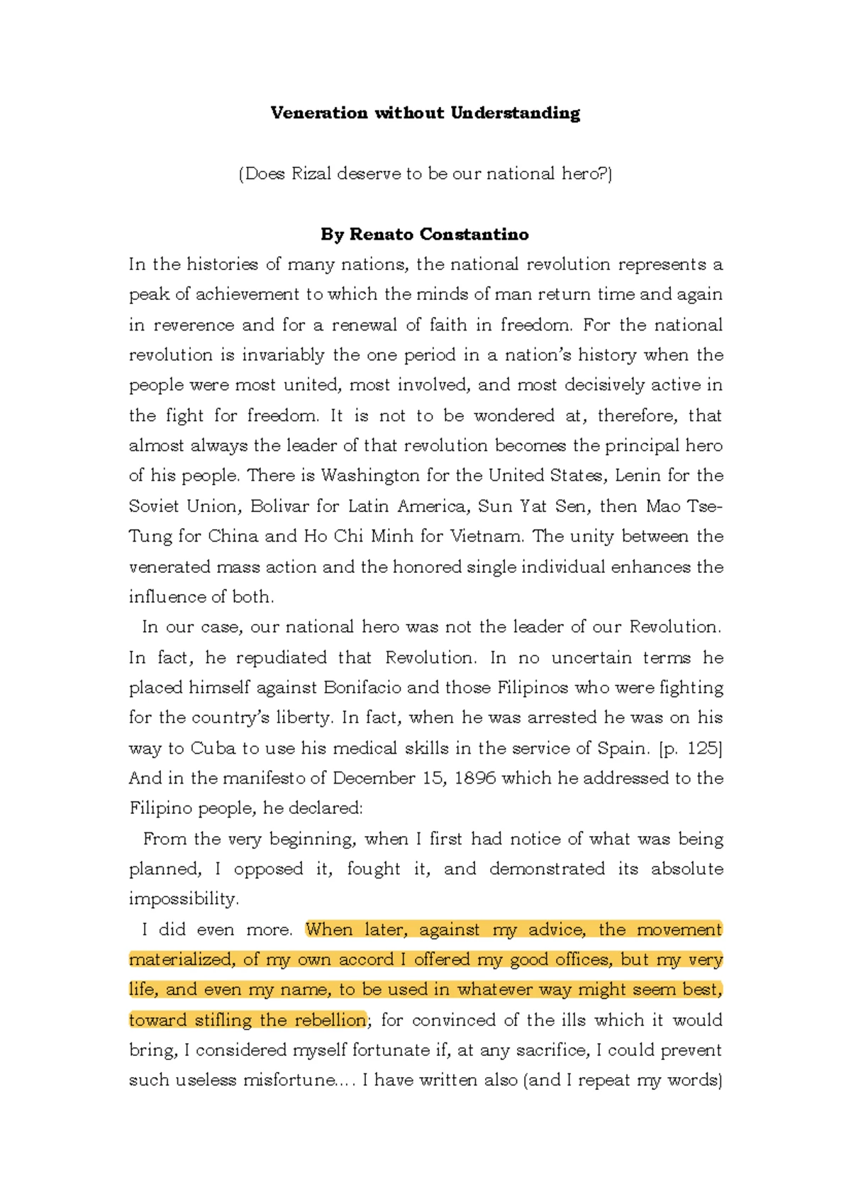 Chapter 11 Review: The Life and Legacy of Jose Rizal - Studocu