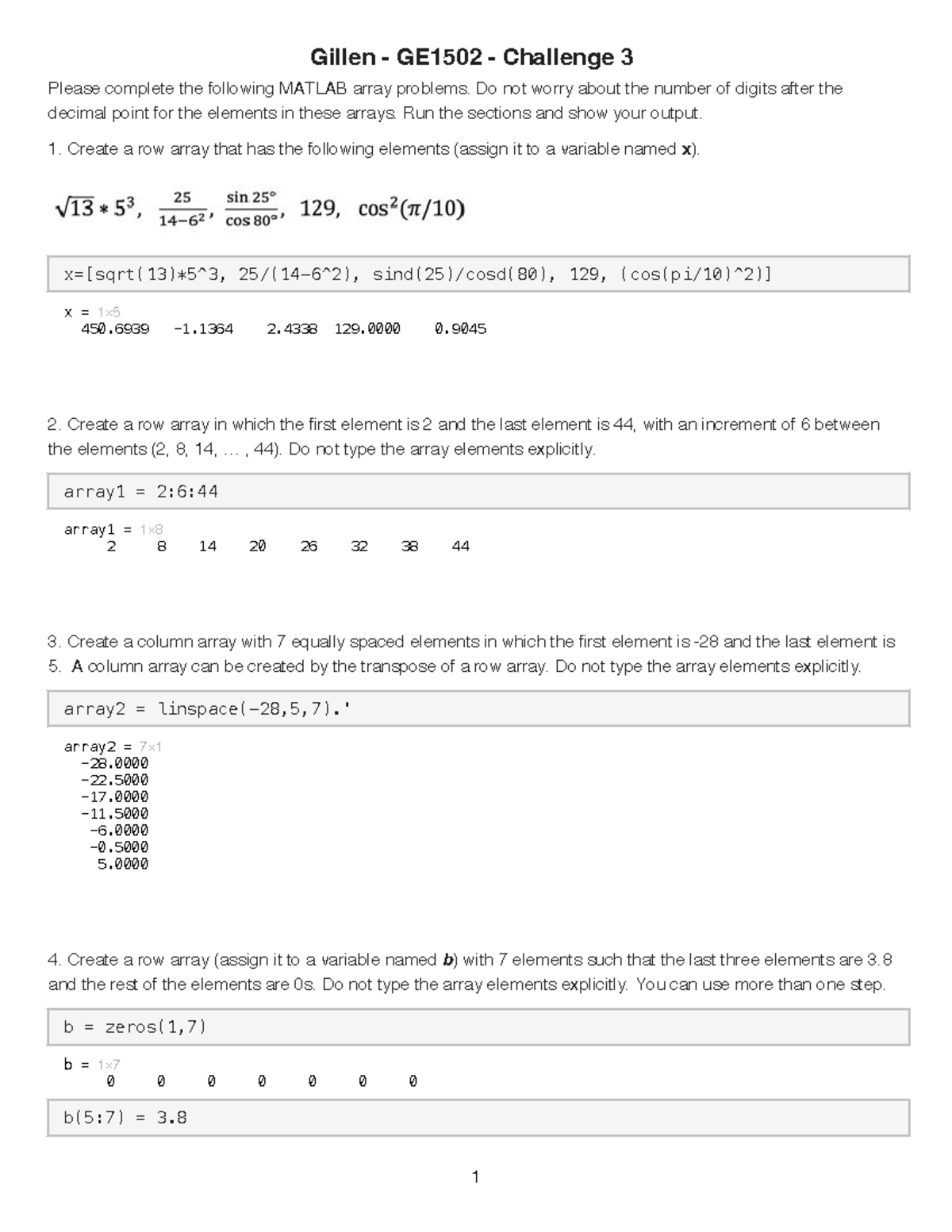 Challenge 3 - MATLAB - Gillen - GE1502 - Challenge 3 Please complete ...
