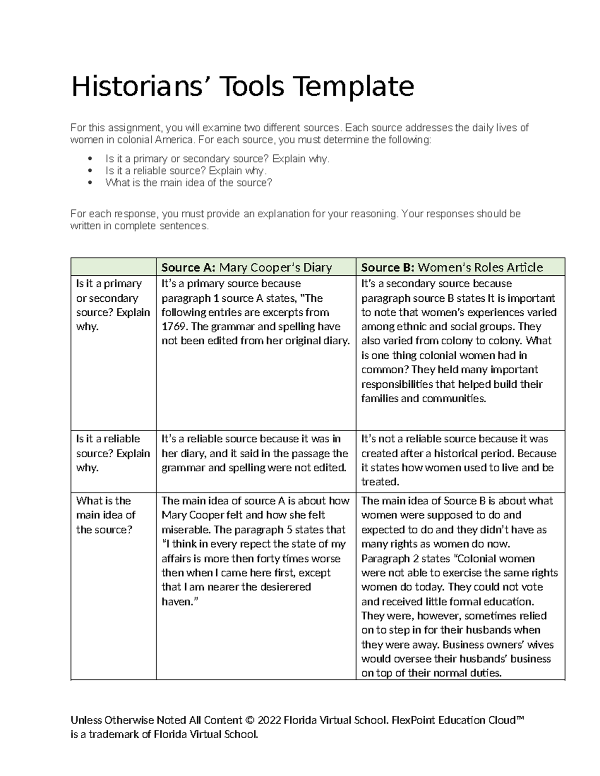 Historians tools template 33 - Historians’ Tools Template For this ...