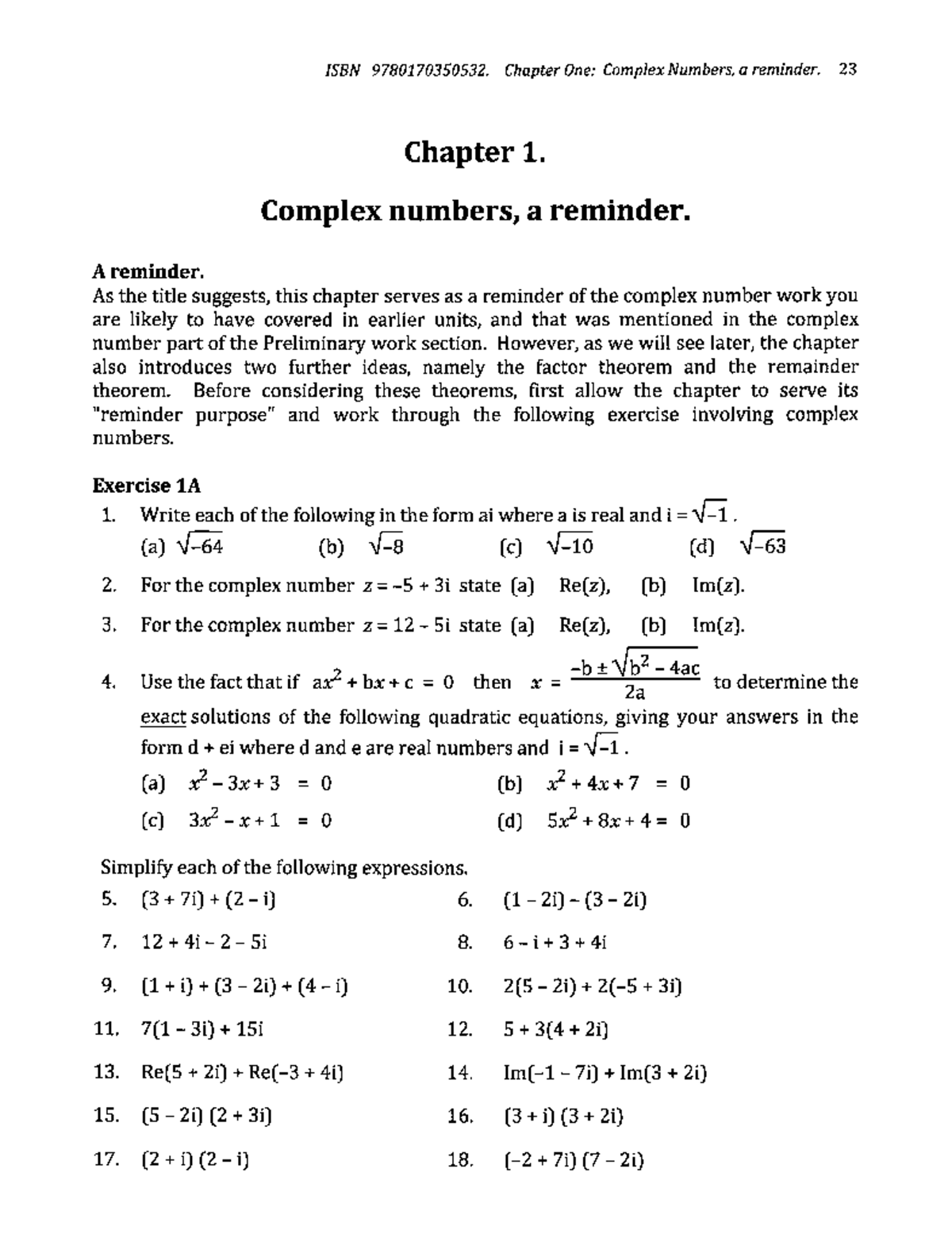 01 Maths Spec 34 Complex numbers - ISBN 9780170350532. Chapter One ...