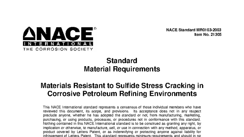 NACE Standard MR010: Material Requirements for SSC Resistance in ...
