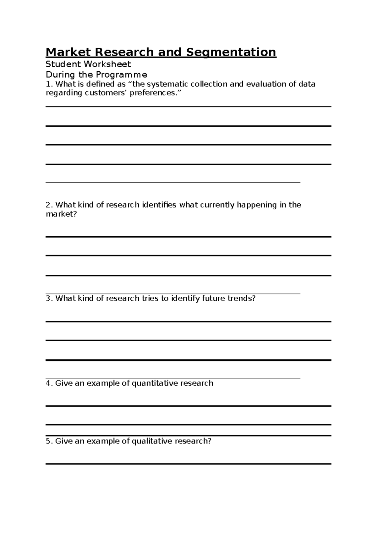 Market Research & Segmentation Worksheet (Course Code: MKT101) - Studocu