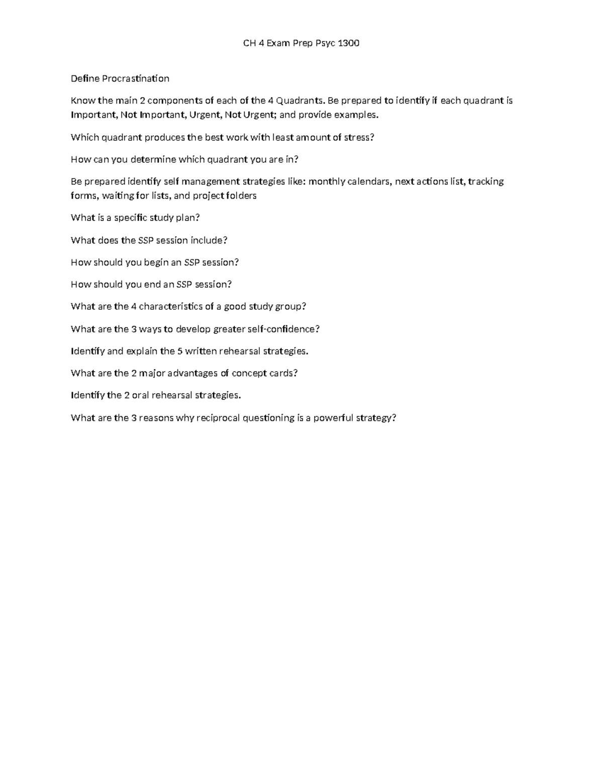 Psyc 101 Final Exam Review Notes and Key Concepts - Studocu