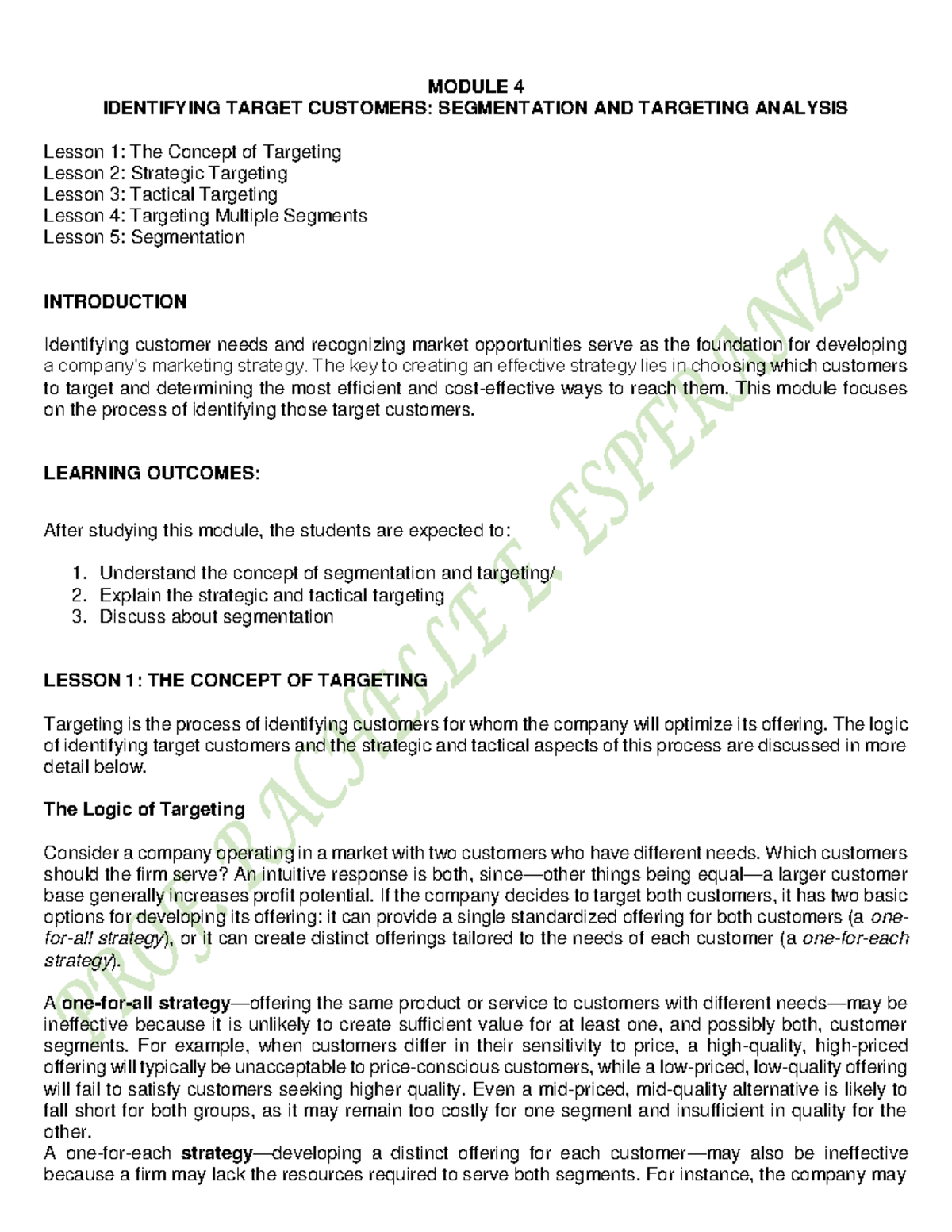 Module 4: Target Customers - Segmentation & Targeting Analysis - Studocu