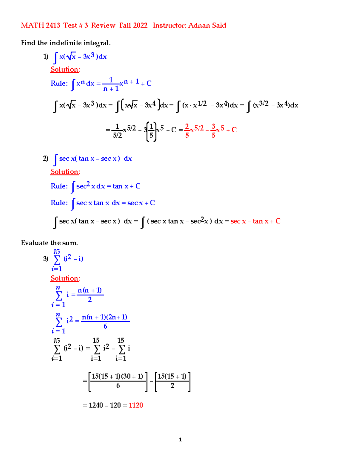 MATH 2413 Test # 3 Review Fall 2022 - MATH 2413 Test # 3 Review Fall ...