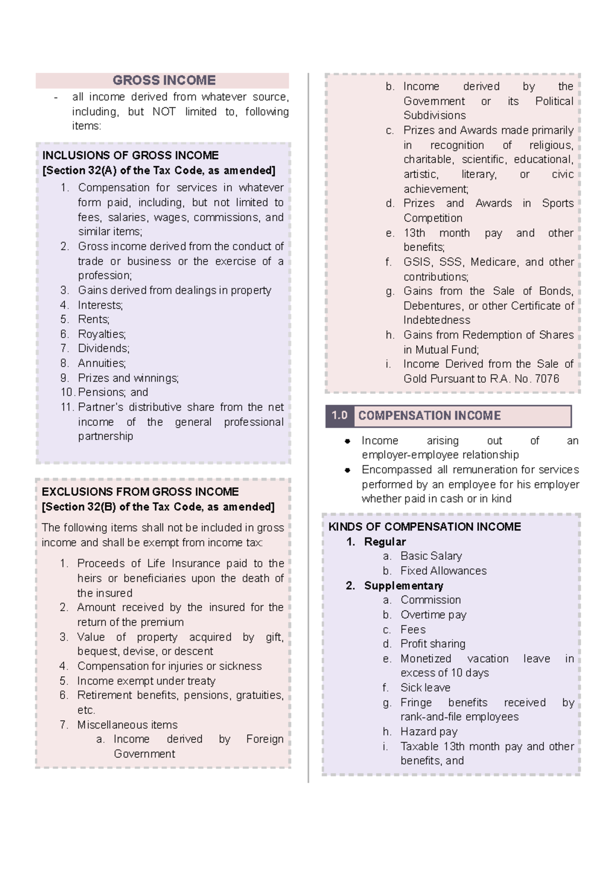 Income Tax Reviewer: Exclusions and Inclusions of Gross Income - Studocu