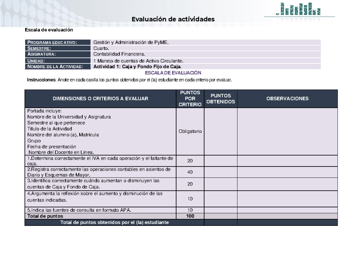 Criterios de Evaluación para Contabilidad Financiera (Gestión y Adm ...